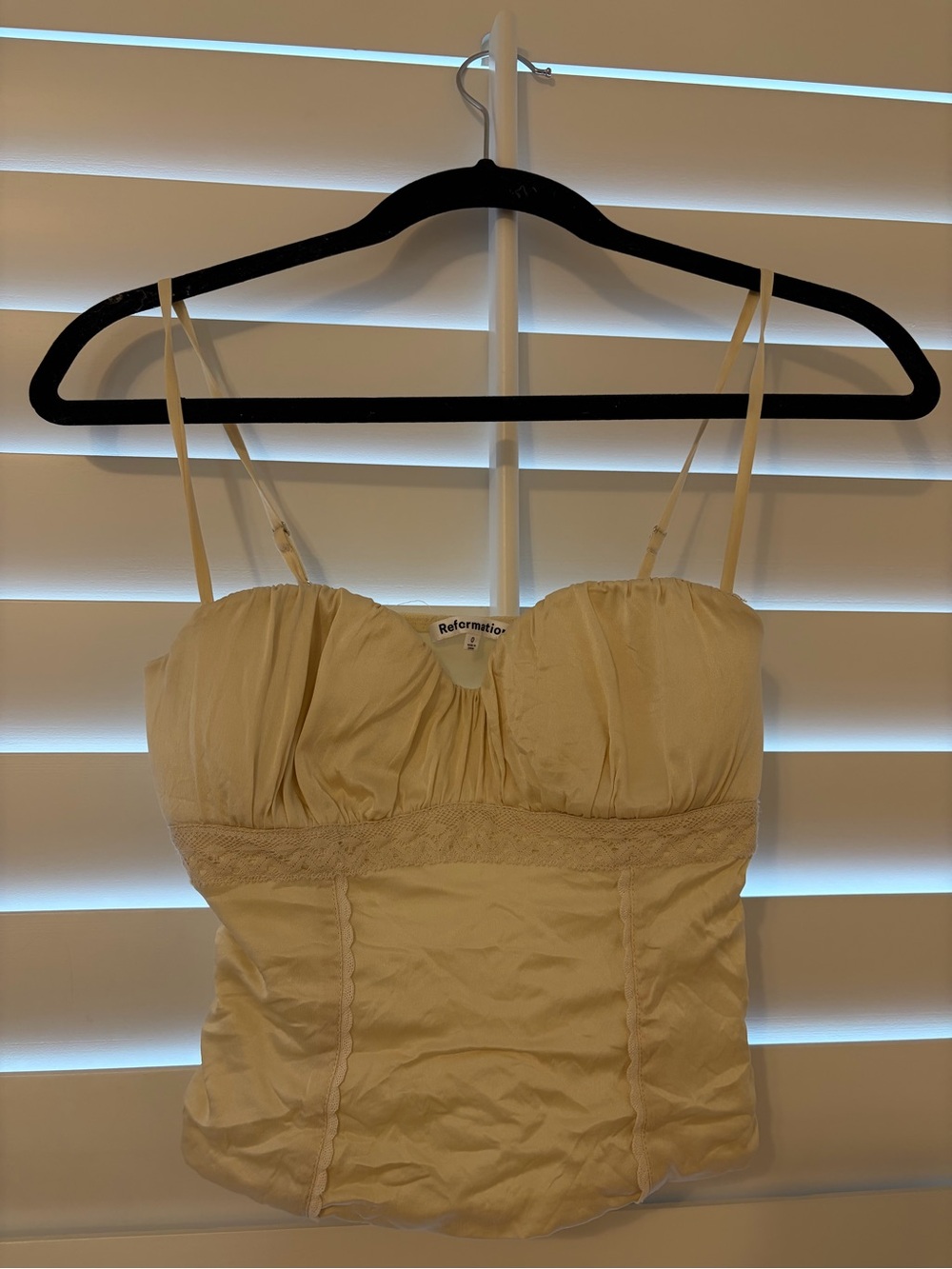 Reformation Yellow Cream Lace-Trim Bustier Cami